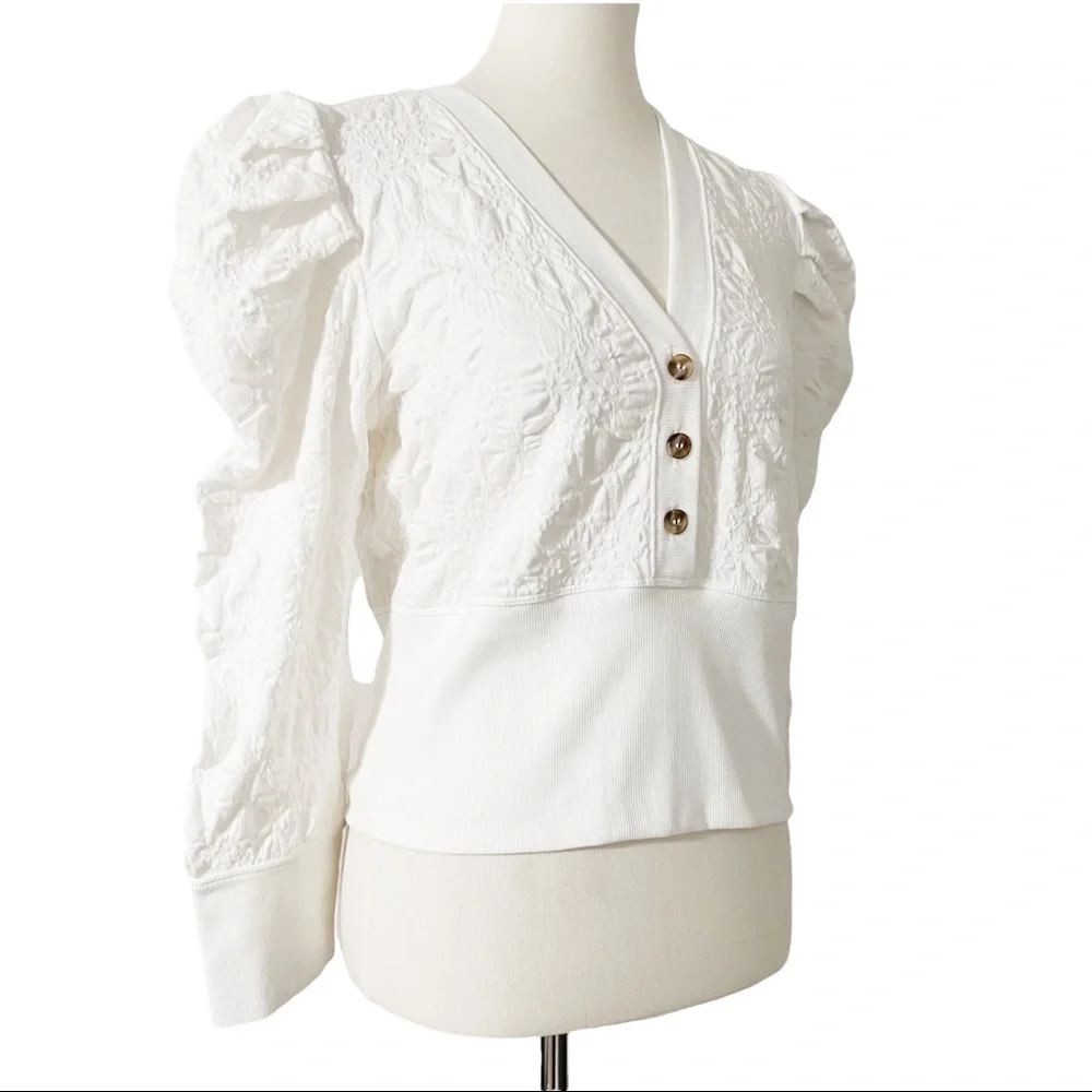 FREE PEOPLE Gemma Puffed-Sleeve Henley‎ Top